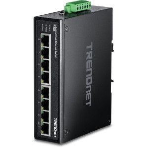 TRENDnet TI-E80 8-Port Ethernet Switch, 8 fast ethernet ports, 1.6 Gbps switching capacity, DIN-rail/wall mount